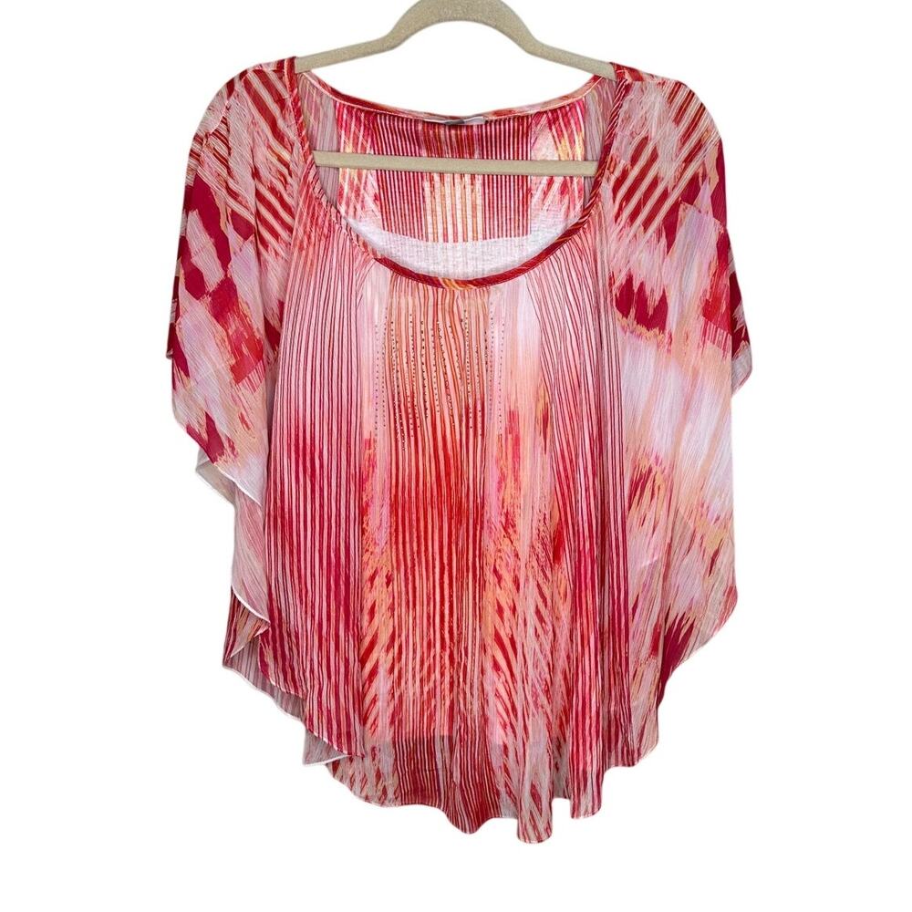 JM Collection NWT Pink Red Tank Top Rhinestone Overlay Scoop Neck Size M
